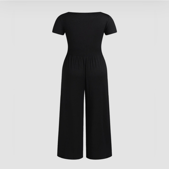 Cider | Scoop Neckline Short Sleeve Wide Leg Jumpsuit - Picture 7 of 7